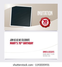 70 years anniversary invitation vector illustration. Graphic design template with photo frame collage for 70th anniversary party  invite 