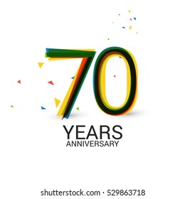 70 Years Anniversary. Layered and Colorful. Logo Celebration Isolated on White Background 