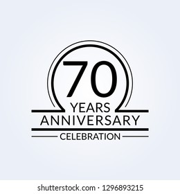 70 years anniversary logo. 70th Birthday celebration icon. Party invitation, Jubilee celebrating emblem or banner. Vector illustration.
