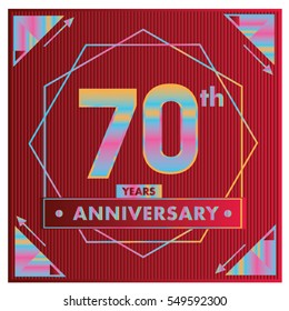 70 years anniversary logo celebration with ring and ribbon. Greeting card and cover template.