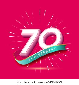 70 years anniversary logo celebration with firework and ribbon