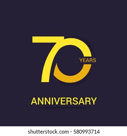 Celebración del logo de 70 años, diseño plano amarillo aislado en fondo morado