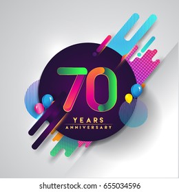 70 years Anniversary logo with colorful abstract background, vector design template elements for invitation card and poster your birthday celebration.