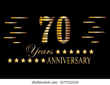 70 Years anniversary logo golden colored isolated on black background. Vector for special date and birthday.