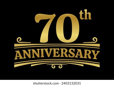 70 years anniversary logo, icon or badge. 70th birthday, jubilee celebration, wedding, invitation card design element. Vector illustration.