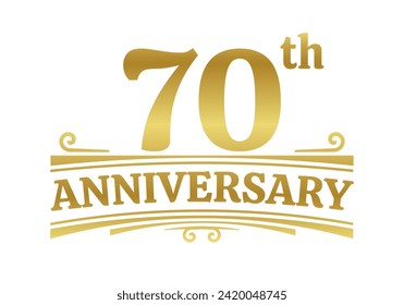 70 years anniversary logo, icon or badge. 70th birthday, jubilee celebration, wedding, invitation card design element. Vector illustration.