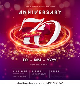 70 years anniversary logo template on red and pink  futuristic space background. 70th modern technology design celebrating numbers with Hi-tech network digital technology concept design elements