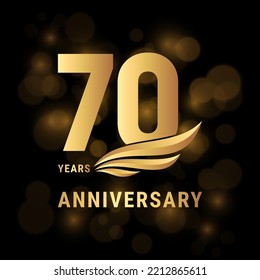 Logo del aniversario de los 70 años, Diseño de plantilla con color dorado para afiches, banners, folletos, revistas, web, folletos, invitaciones o tarjetas de felicitación. Ilustración del vector
