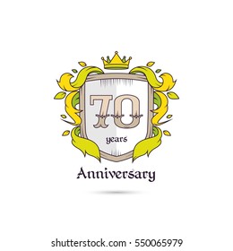 70 Years Anniversary Logo Using Heraldic Theme, Colorful and Isolated on white background