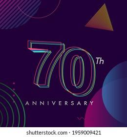 70 years anniversary logo, vector design birthday celebration with colorful geometric background and circles shape.