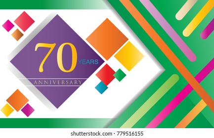 70 years anniversary logo, vector design birthday celebration with colorful geometric background