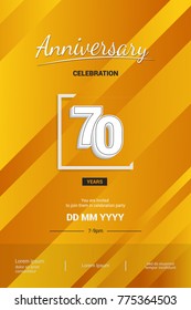 70 Years Anniversary Logotype with 3d white number isolated on yellow abstract background