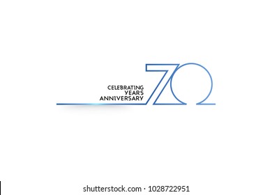 70 Years Anniversary logotype with blue colored font numbers made of one connected line, isolated on white background for company celebration event, birthday