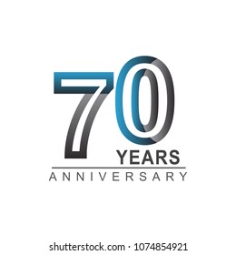 70 years anniversary logotype bold line number with grey and blue color for celebration event isolated on blue background