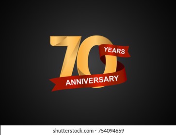 70 years anniversary logotype with elegance gold color and warp red ribbon