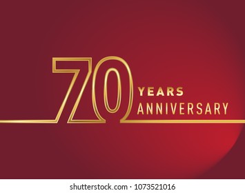 70 years anniversary logotype, gold colored isolated with red background, vector design for celebration, invitation card, and greeting card