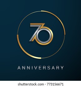 70 Years Anniversary Logotype with  Gold and Silver Multi Linear Number in a Golden Circle , Isolated on Dark Background