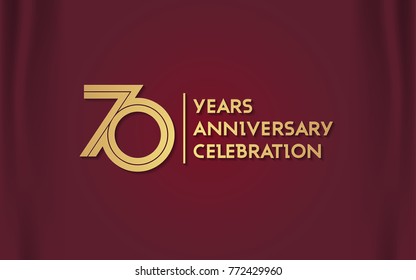 70 Years Anniversary Logotype with  Golden Multi Linear Number Isolated on Red Curtain Background