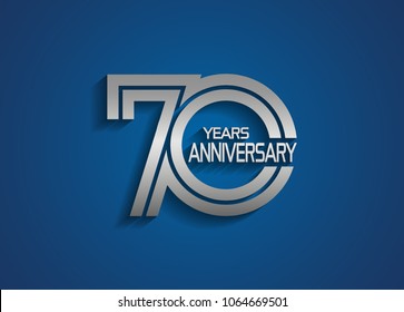 70 years anniversary logotype with linked multiple line silver color isolated on blue background for celebration event