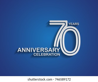 70 years anniversary logotype linked line number with silver color for celebration event isolated on blue background