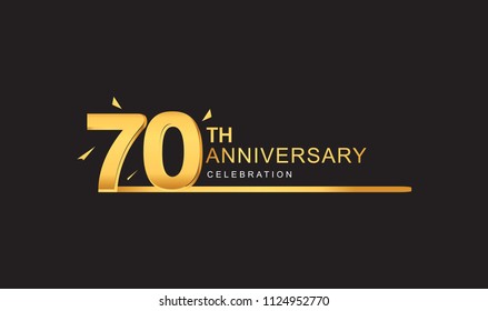 70 years anniversary logotype with single line golden and golden confetti for anniversary celebration
