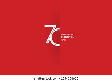 70 years anniversary, minimalist logo jubilee, greeting card. Birthday invitation. White space vector illustration on Red background - Vector