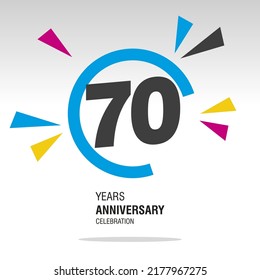 70 Years Anniversary, number in broken circle with colorful bang of confetti, logo, icon, white background