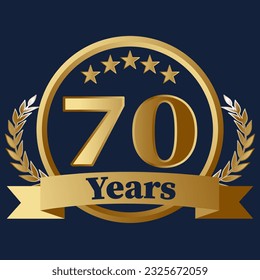 70 Years Anniversary on gold with stars and laurels