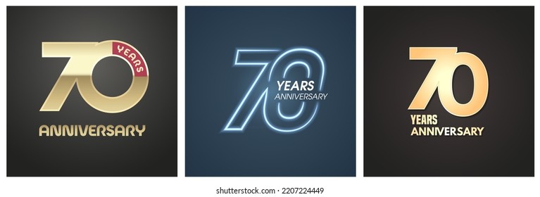 70 years anniversary set of vector icons, logos. Graphic background or card with golden signs for 70th anniversary birthday celebration