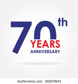 70 years anniversary sign or emblem. Template for celebration and congratulation design. Colorful vector 70th anniversary label. 