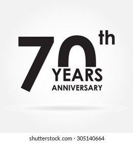 70 years anniversary sign or emblem. Template for celebration and congratulation design. Black vector illustration of 70th anniversary label.