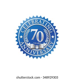 70 years anniversary silver blue badge logo