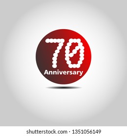 70 years Anniversary with simple bound design. Red bound with shadow. Dots font number. White colour font. My all design can see in my portofolio