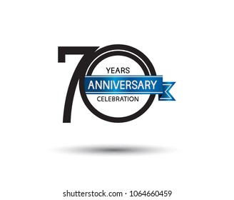 70 years anniversary simple logotype with black color with blue ribbon isolated on white background for celebration event