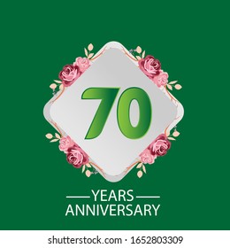 70 Years anniversary. Vector design greeting card with decorative floral for celebration