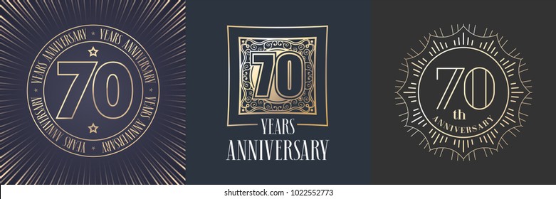 70 years anniversary vector icon,  logo set. Graphic round gold color design elements for 70th anniversary banner 