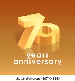 70 years anniversary vector icon, logo. Square design element with 3D golden number on isolated background for 70th anniversary