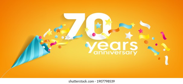 70 Years Anniversary Vector Icon, Logo, Greeting Card. Design Element With Slapstick For 70th Anniversary