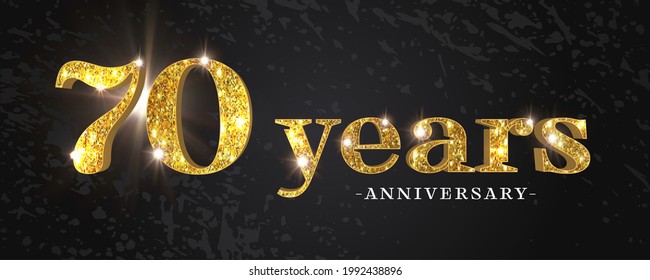 Icono vectorial de 70 años, símbolo, logotipo. Fondo gráfico o tarjeta con brillo dorado para la celebración del cumpleaños 70