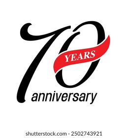 70 years anniversary vector icon, symbol, logo. Graphic background or card with neon number for 70th anniversary birthday celebration