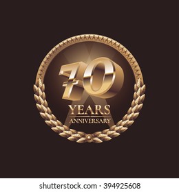 70 years anniversary vector icon, symbol, emblem, logo. Golden decoration design element for 70th birthday