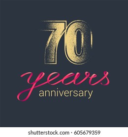 70 years anniversary vector icon,  logo. Graphic design element with golden glitter stamp for decoration for 70th anniversary