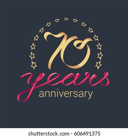 70 years anniversary vector icon,  logo. Graphic design element with golden realistic ribbon curls for decoration for 70th anniversary