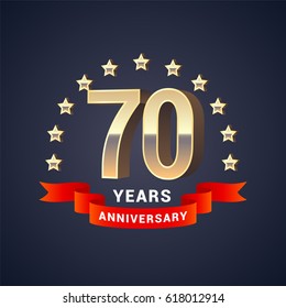 70 years anniversary vector icon,  logo. Graphic design element with  golden 3D numbers for 70th anniversary decoration