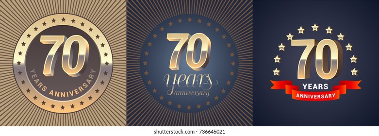 70 years anniversary vector icon,  logo set. Graphic design element with  golden 3D numbers for 70th anniversary decoration