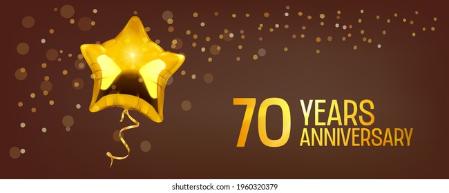 70 years anniversary vector logo, icon. Graphic element with golden color balloon for 70th anniversary greeting card