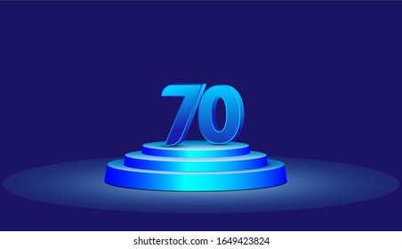 70 Years Anniversary Vector Template Design Illustration. Blue 3d Numbers with podium stage for celebration