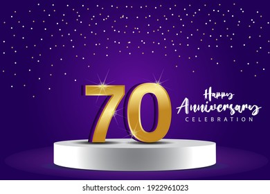 70 Years Anniversary Vector Template Design Illustration. Blue 3d Numbers with podium stage for celebration