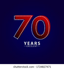 70 Years Excellent Anniversary Celebration Red Dash Line Vector Template Design Illustration