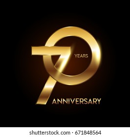 70 years gold anniversary celebration overlapping number logo, isolated on dark background